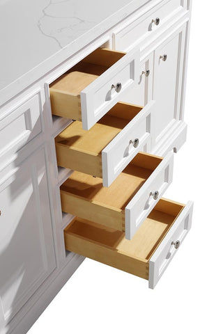 Meuble-lavabo double autoportant blanc de 72 po avec comptoir en quartz Calcutta