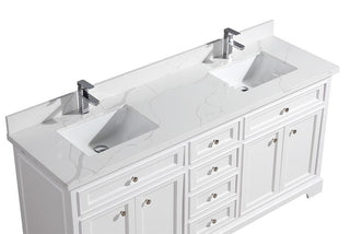 Meuble-lavabo double autoportant blanc de 72 po avec comptoir en quartz Calcutta