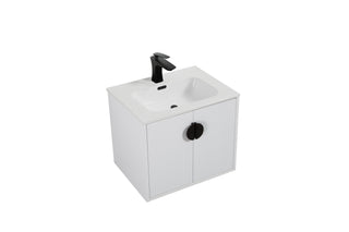 24" White Wall Mount Single Sink Bathroom Vanity with White Ceramic Countertop Sudbury
