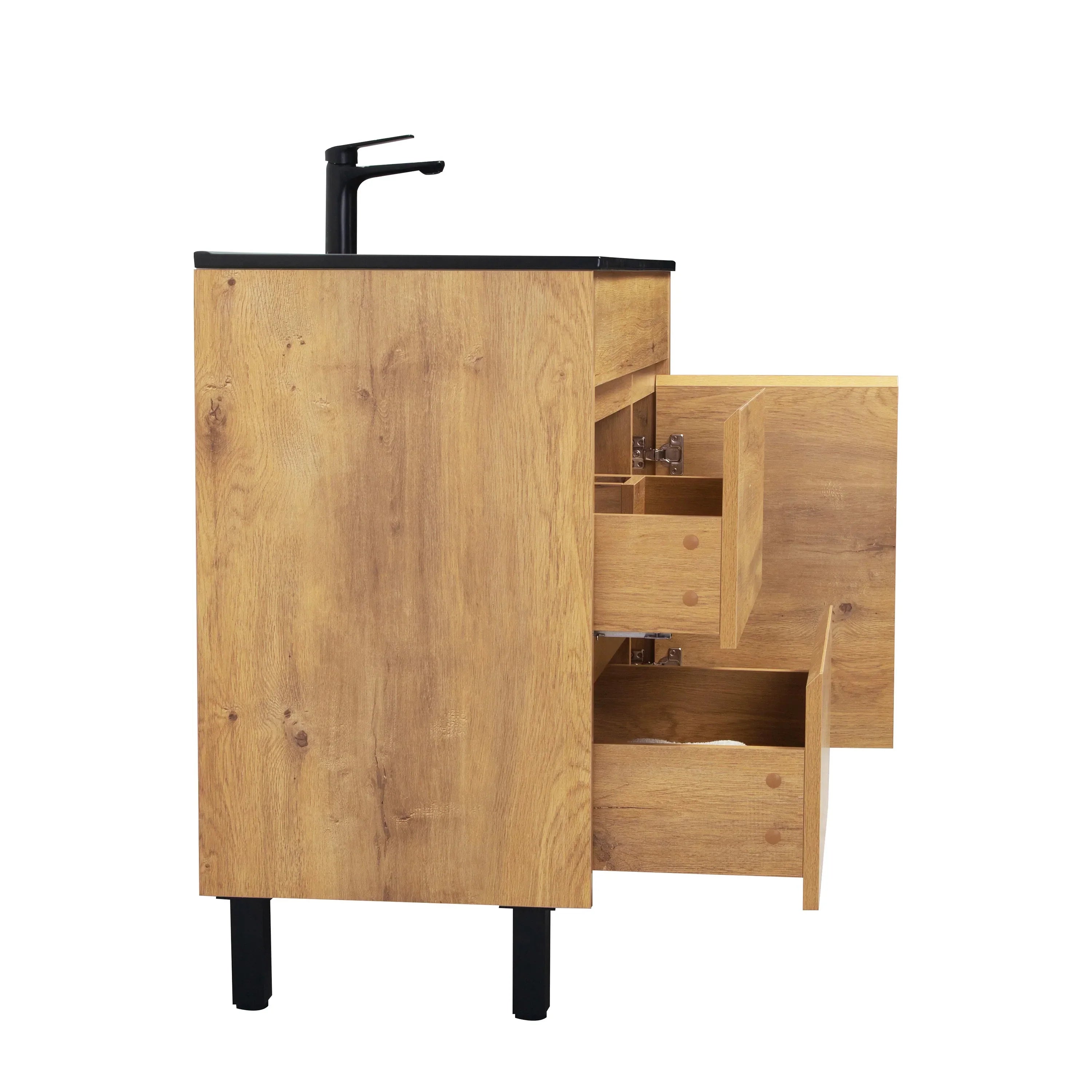 40" Frosted Oak Freestanding Single Sink Bathroom Vanity with Black Ceramic Countetop