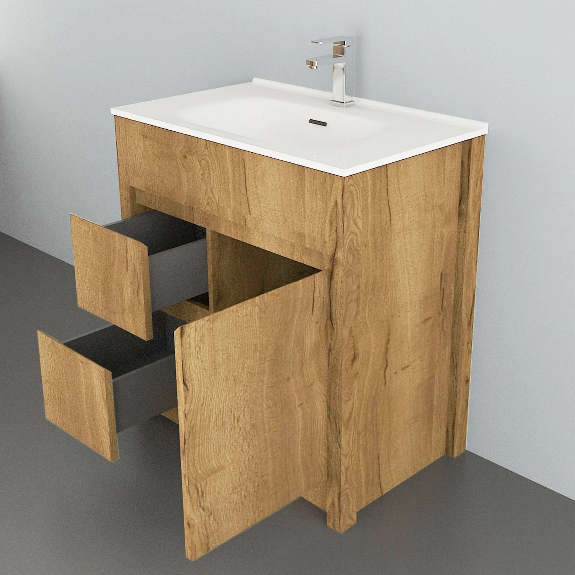 30" Frosted Oak Freestanding Bathroom Vanity with White Ceramic Countertop