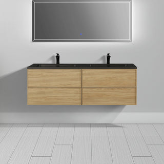 Meuble-Lavabo Mural 60po Noyer Couchant avec Comptoir de Quartz d'ingénierie Noir