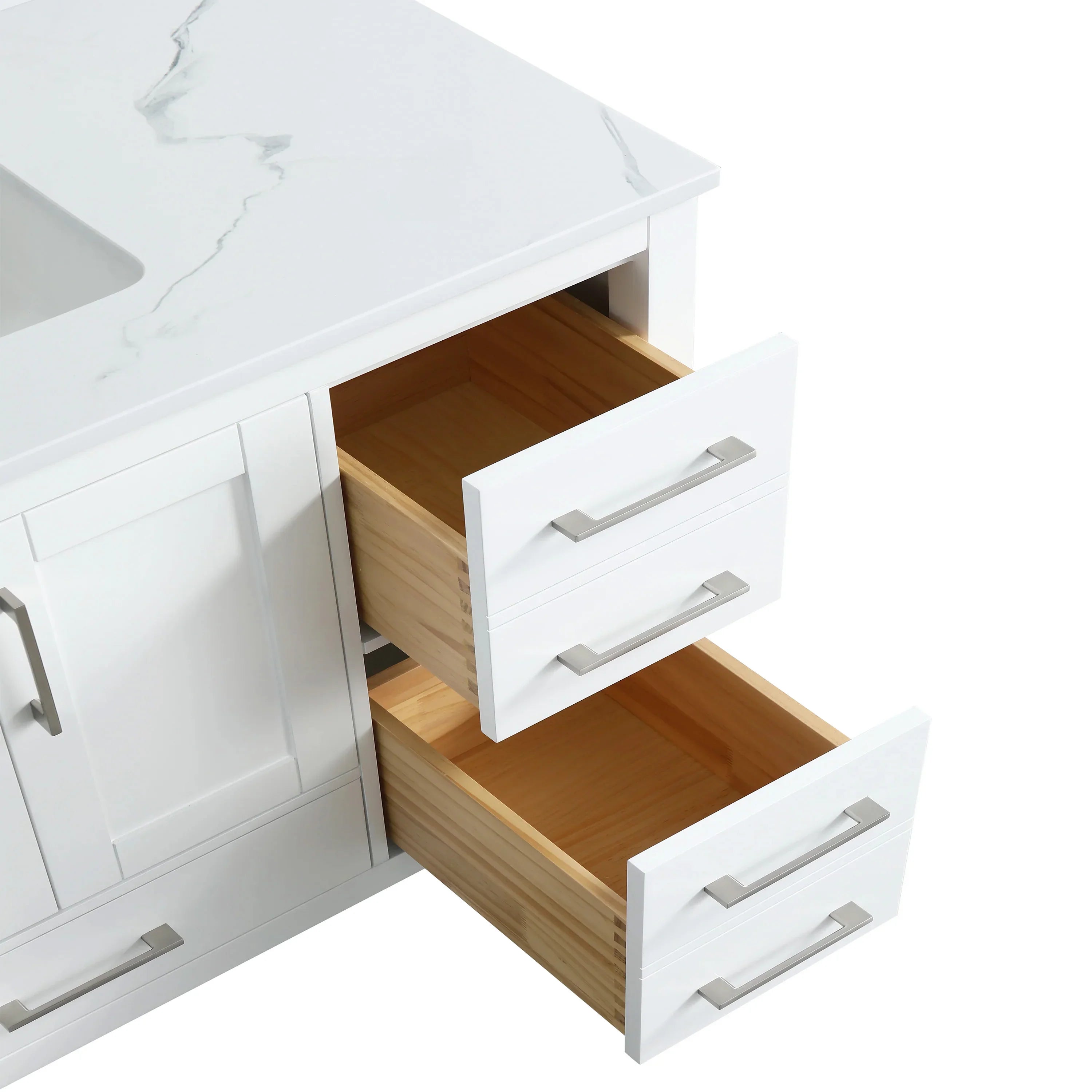 48" White Freestanding Bathroom Vanity with Engineered Calcutta Marble Countertop