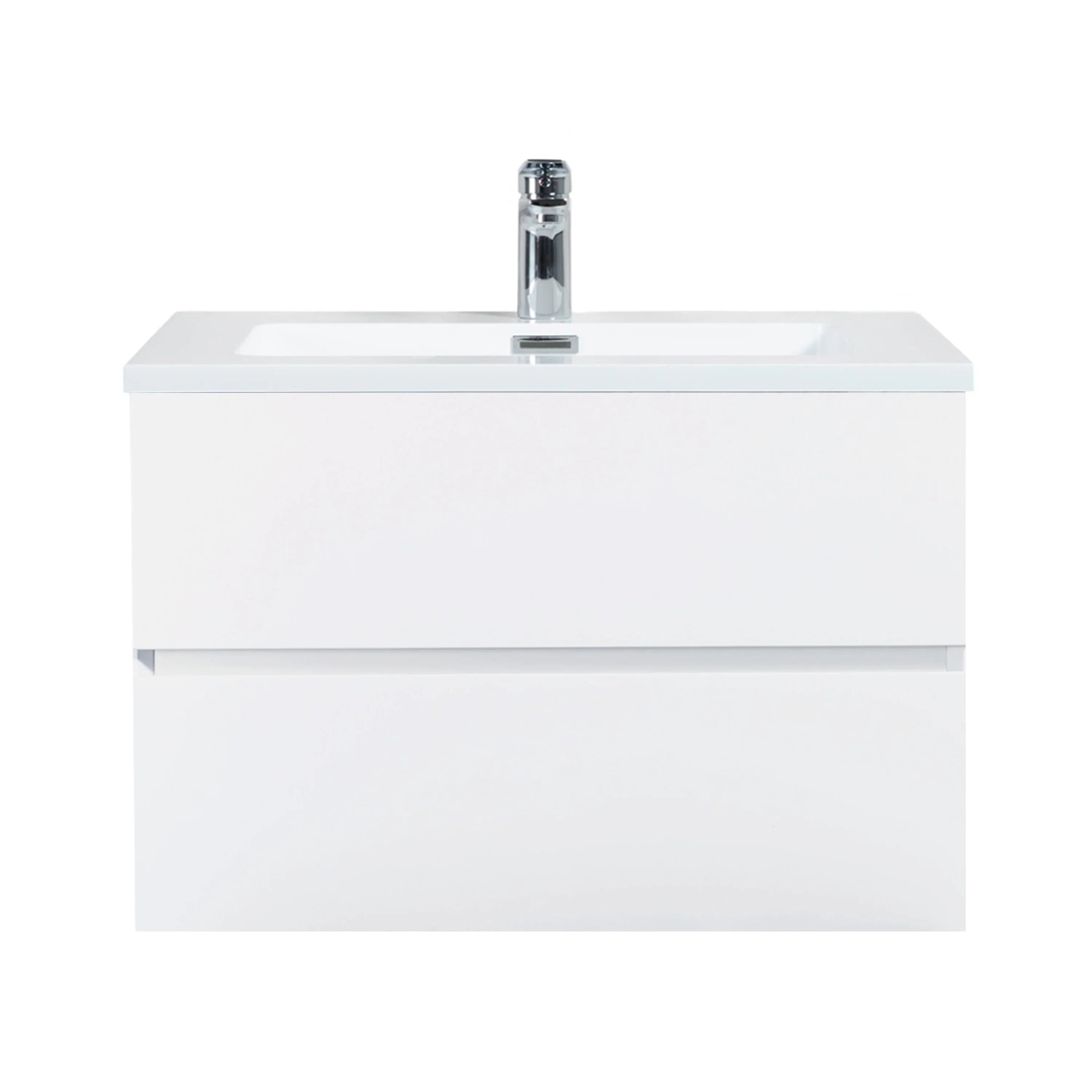 30" White Wall Mount Bathroom Vanity with White Polymarble Countertop