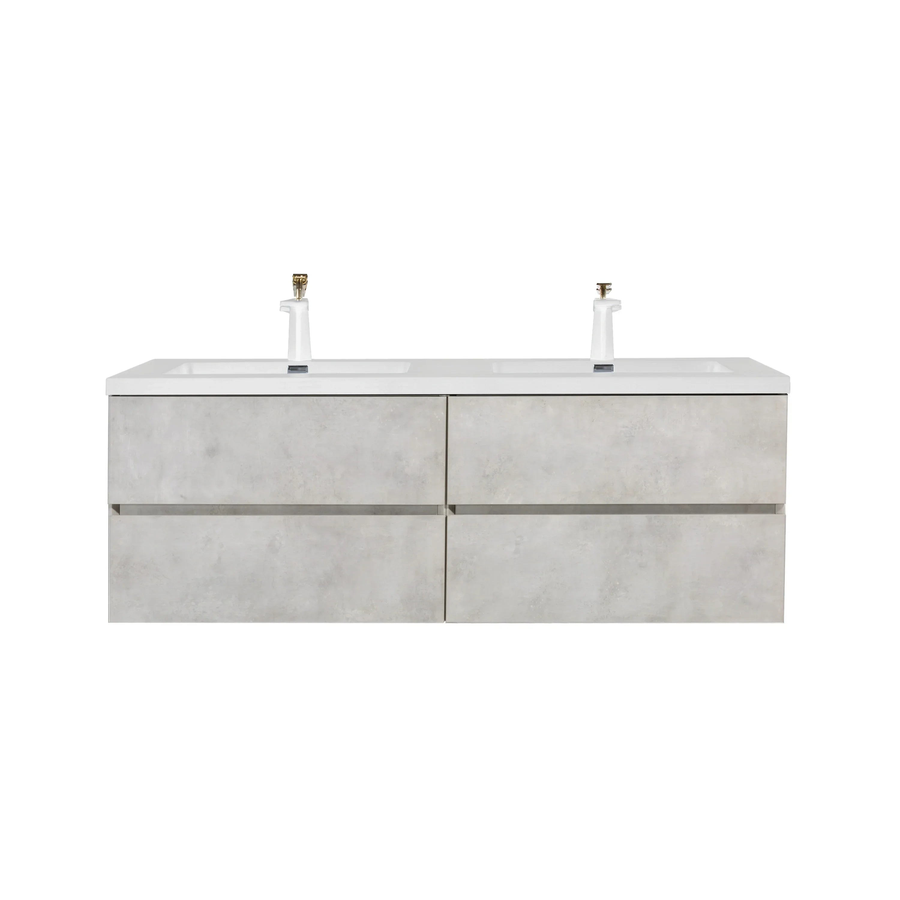 60" Grey Wall Mount Double Sink Bathroom Vanity with White Polymarble Countertop