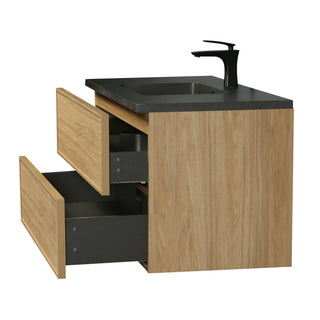 Meuble-Lavabo Mural 48po Noyer Couchant avec Comptoir de Quartz d'ingénierie Noir