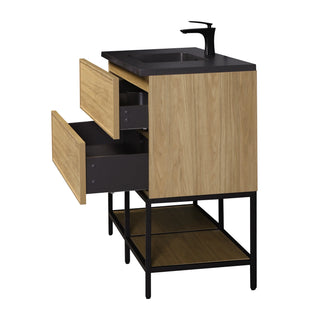 Meuble-Lavabo Mural 48po Noyer Couchant avec Comptoir de Quartz d'ingénierie Noir