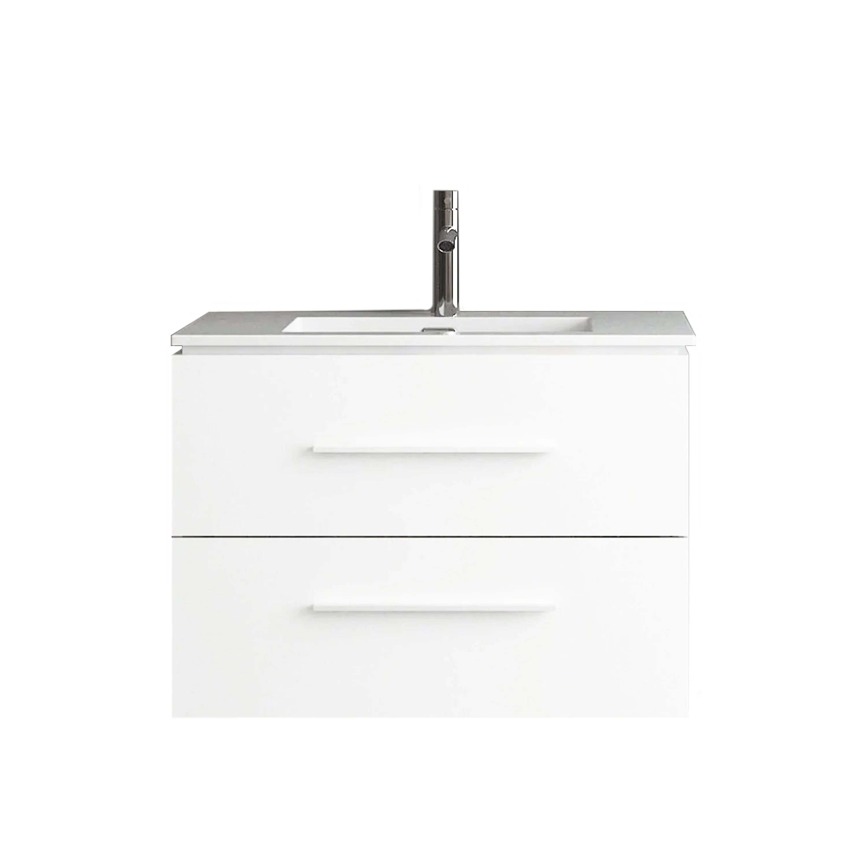 30" Matte White Wall Mount Bathroom Vanity with White Ceramic Countertop