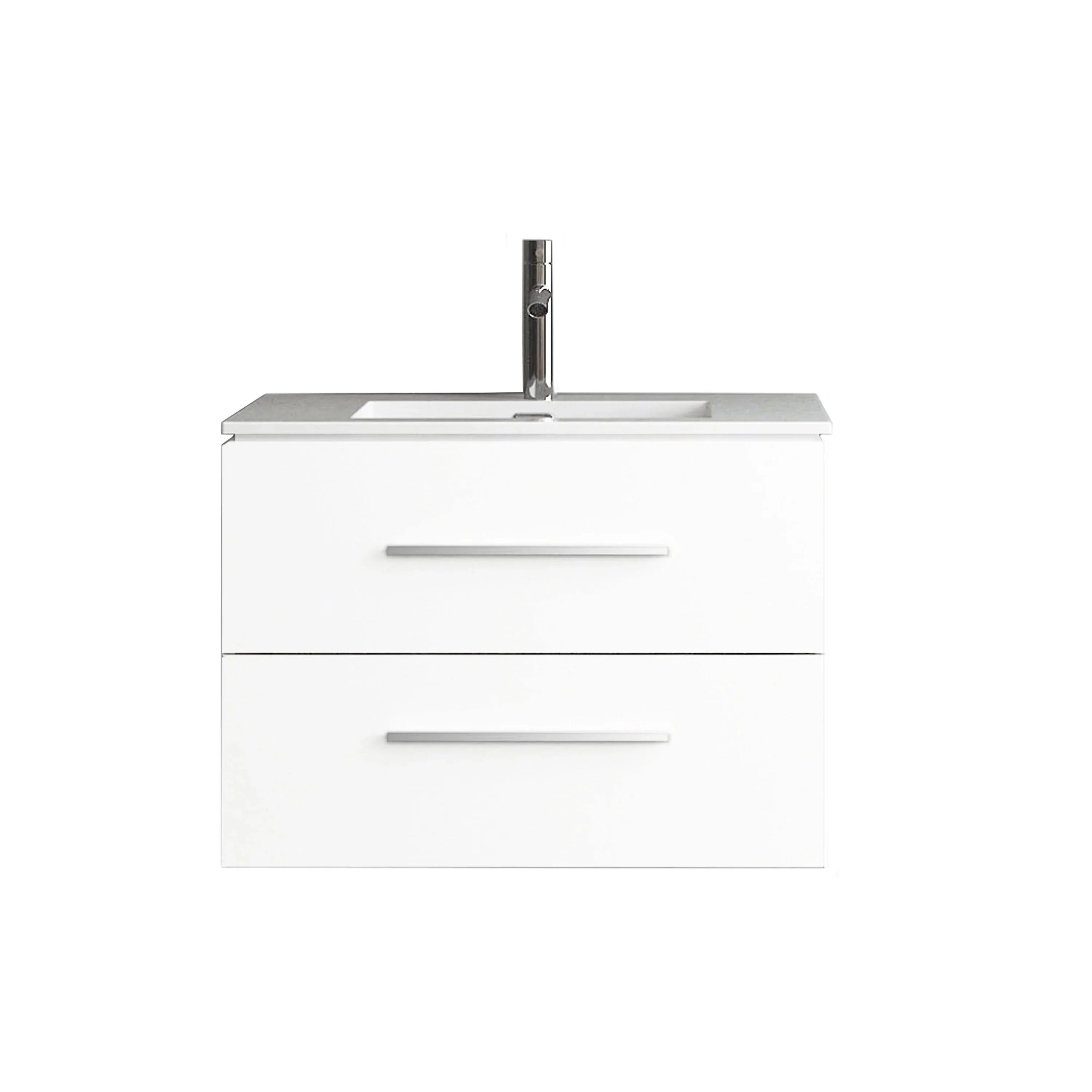24" Matte White Wall Mount Bathroom Vanity with White Ceramic Countertop