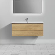 48" Sunset Walnut Wall Mount Vanity with White Polymarble Countertop - Luxe Collection