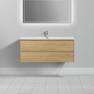 Meuble-Lavabo Mural 48po Noyer Couchant avec Comptoir de Polymarbre Blanc