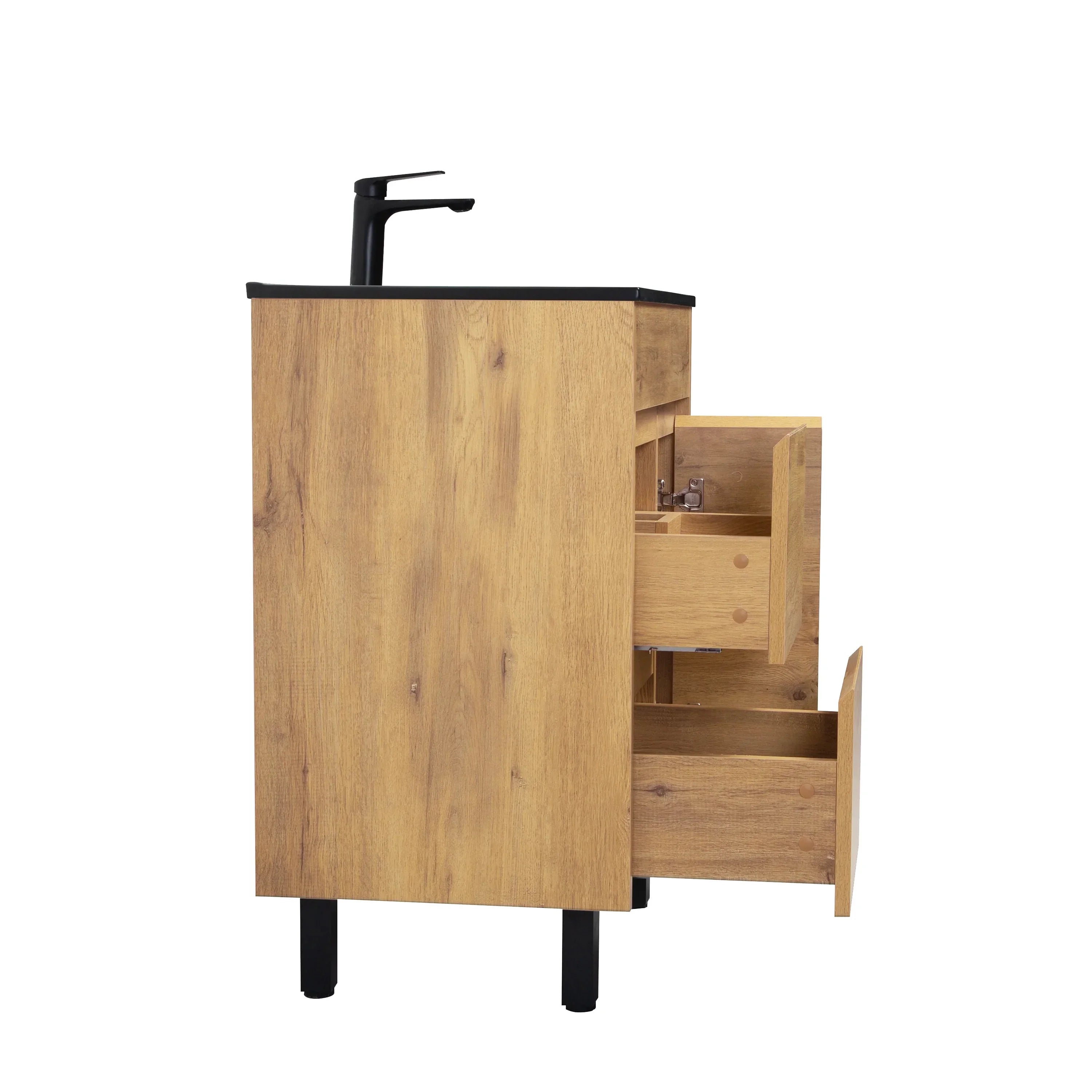 24" Frosted Oak Freestanding Single Sink Bathroom Vanity with Black Ceramic Countetop