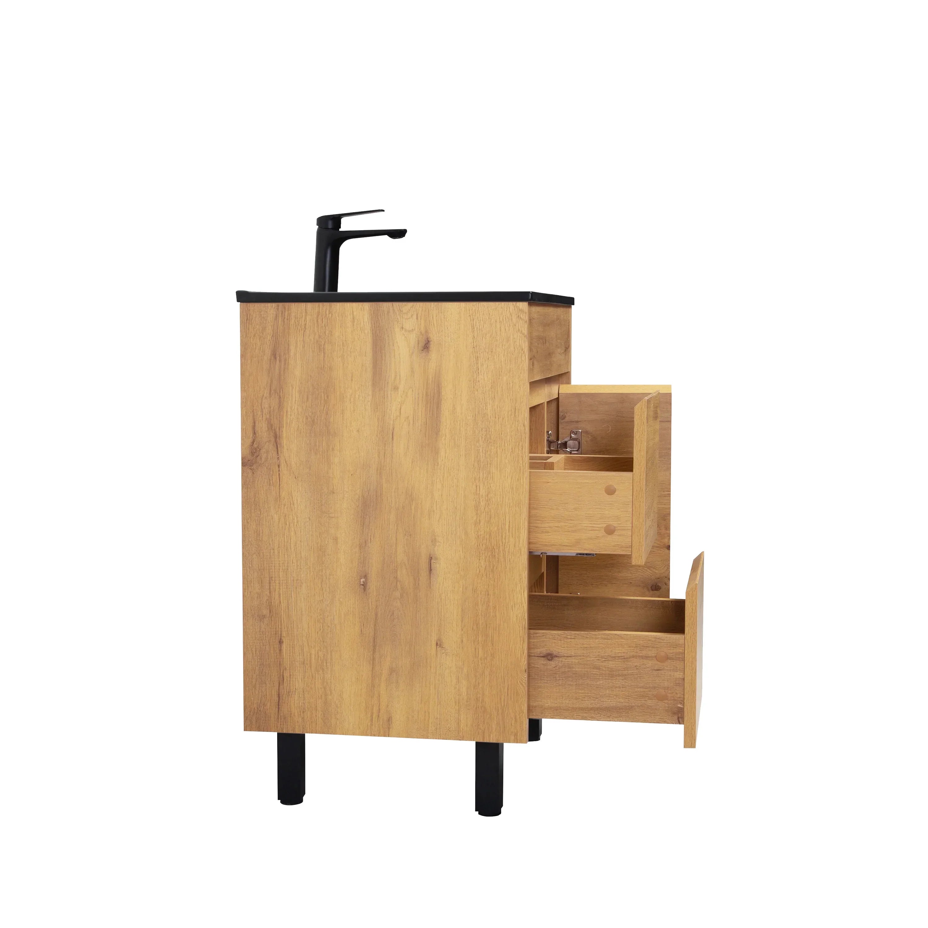 30" Frosted Oak Freestanding Single Sink Bathroom Vanity with Black Ceramic Countertop