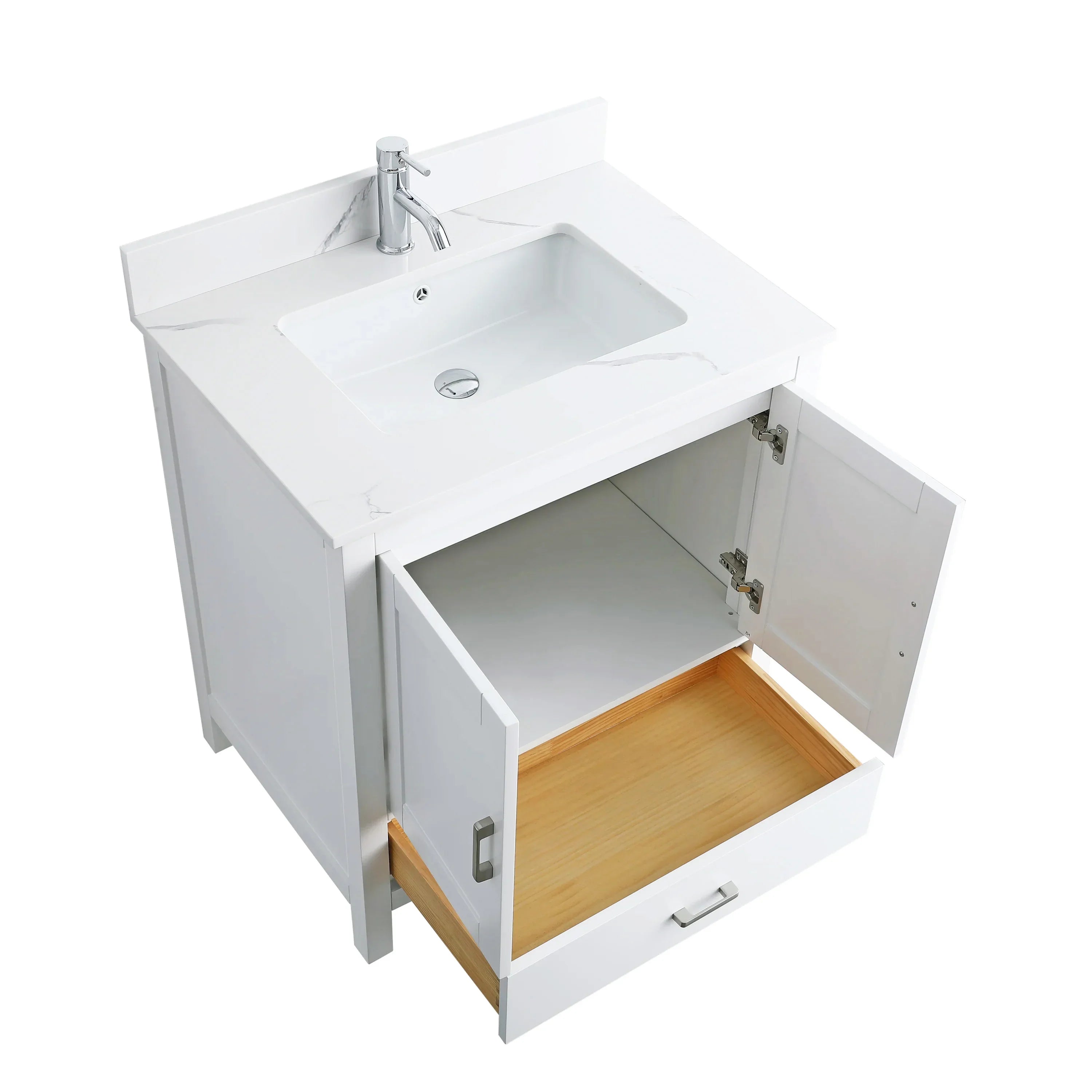 Meuble-Lavabo Autoportant 30po Blanc avec Comptoir de Polymarbre Ingénierie Calcutta