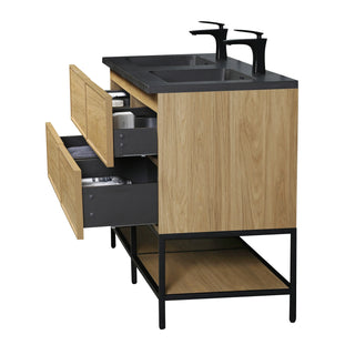 Meuble-Lavabo Mural 60po Noyer Couchant avec Comptoir de Quartz d'ingénierie Noir