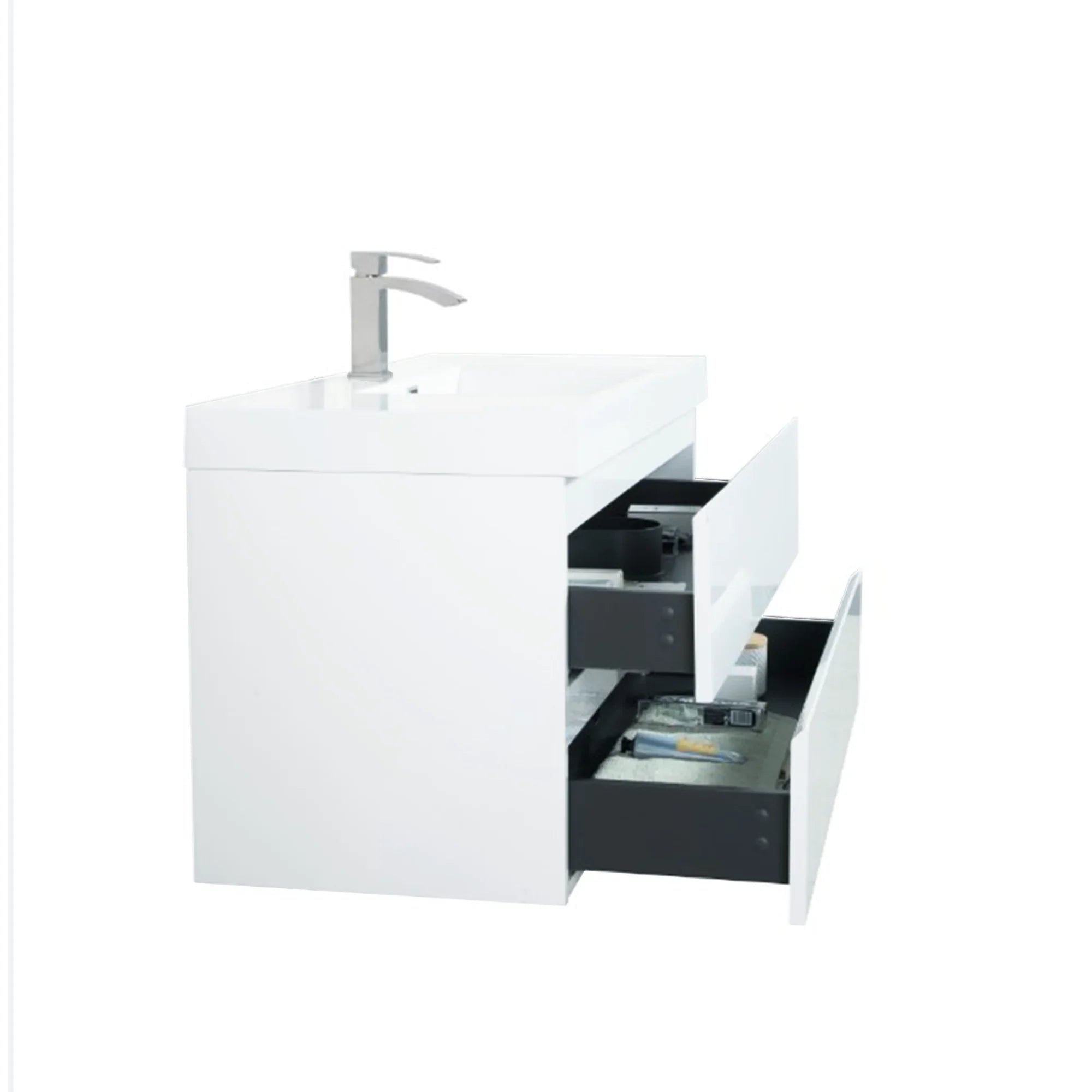 42" Glossy White Wall Mount Bathroom Vanity with White Polymarble Countertop