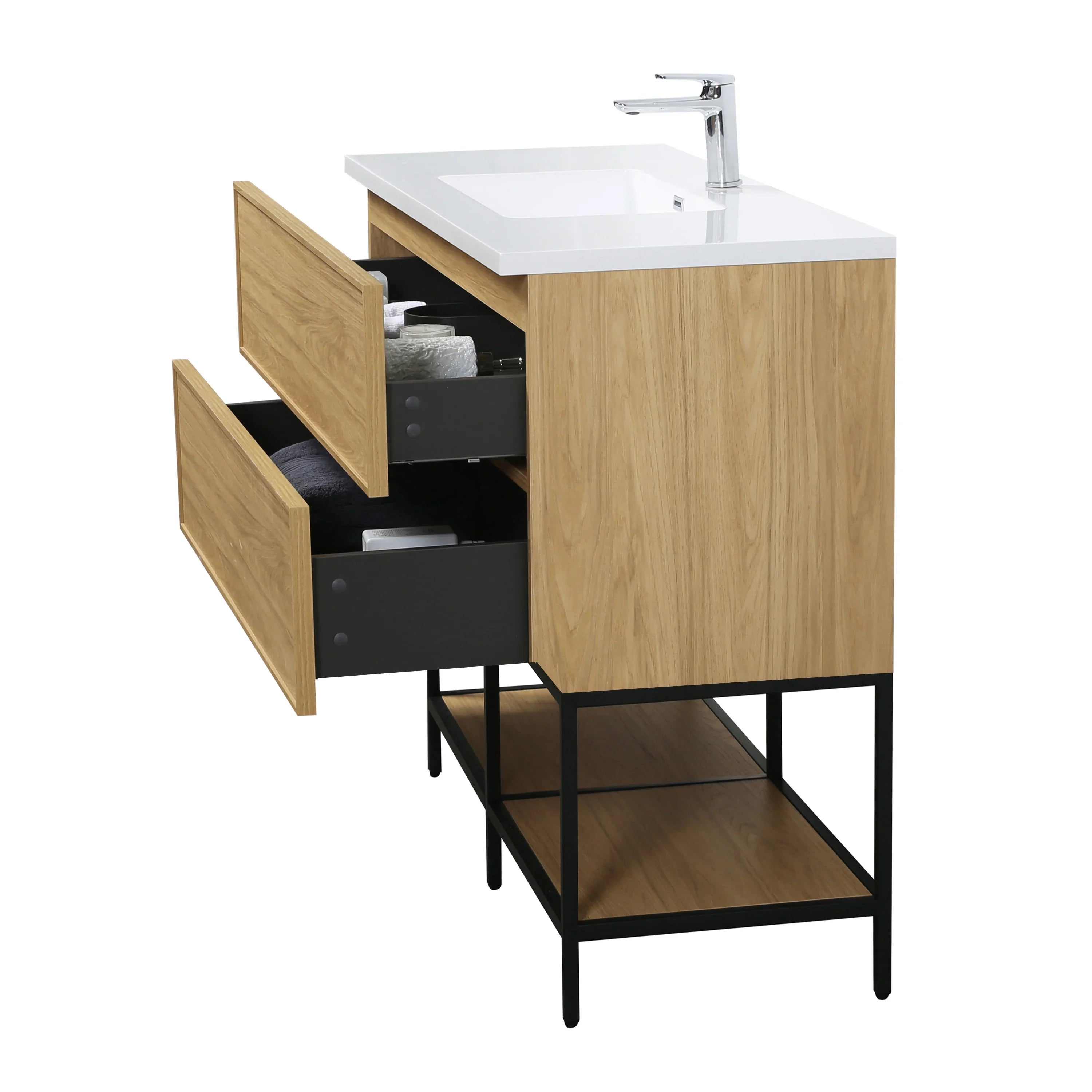 48" Sunset Walnut Wall Mount Vanity with White Polymarble Countertop - Luxe Collection