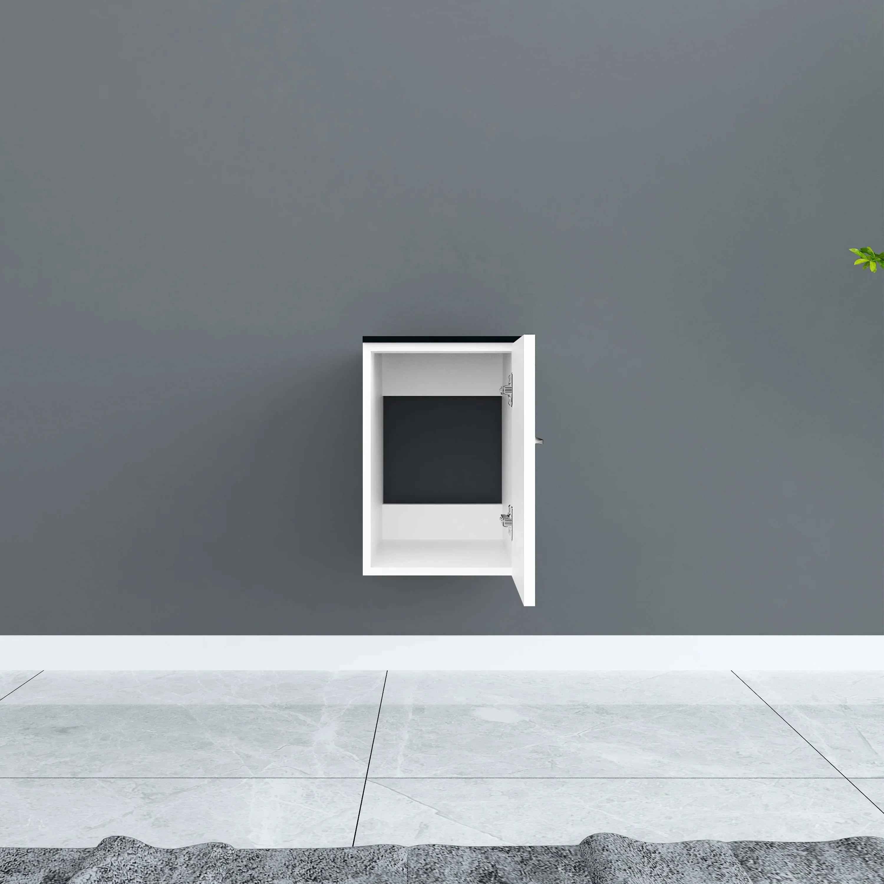 Armoire Centrale Murale Blanche Mate de 12 po avec Comptoir en Verre Trempé Noir