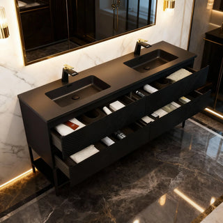 Meuble-Lavabo Double Mural 72po Noir avec Comptoir de Quartz d'ingénierie Noir