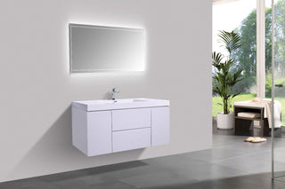 48" Glossy White Wall Mount Single Sink Bathroom Vanity with White Polymarble Countertop - Golden Elite Deco