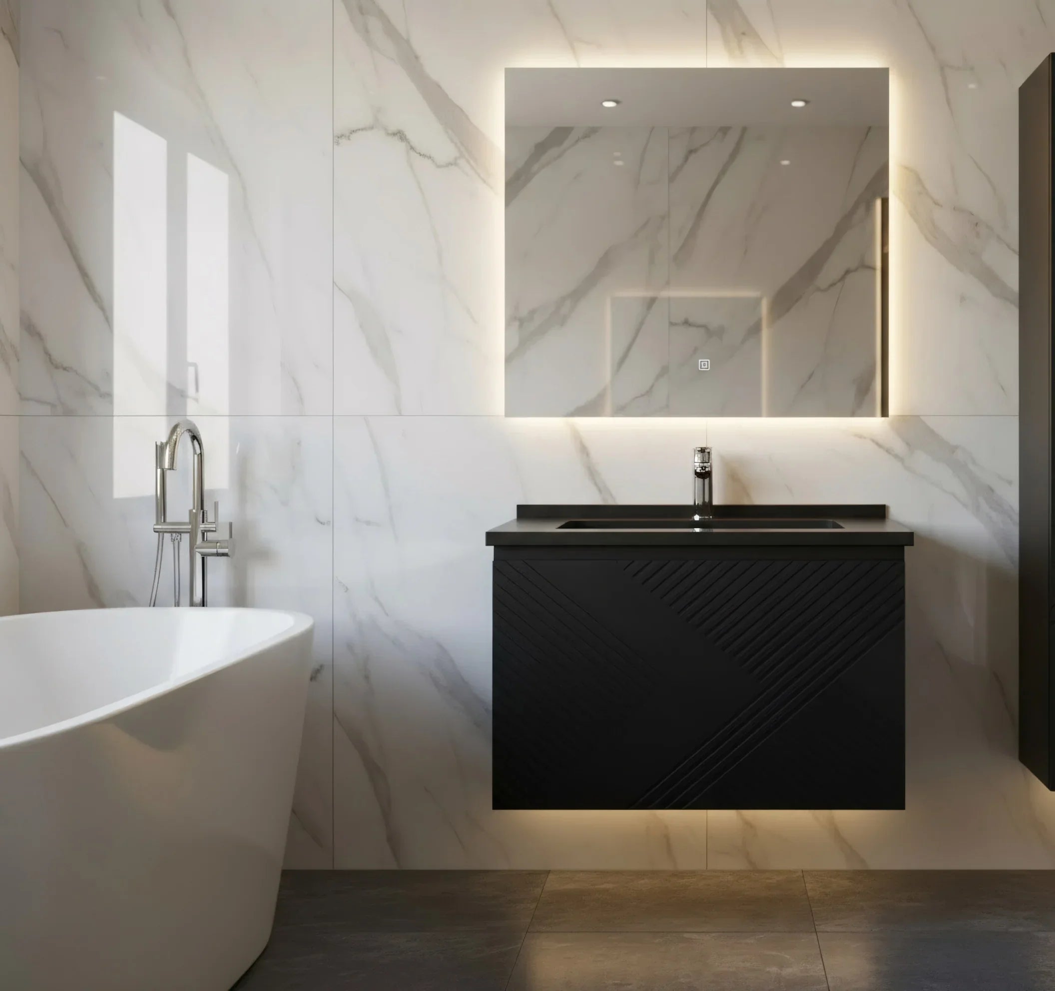 Meuble-lavabo mural noir 36" avec Comptoir en quartz noir conçu Roxboro