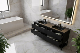 Meuble-Lavabo Double Mural 72po Noir avec Comptoir de Quartz d'ingénierie Noir