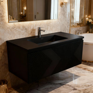 Meuble-lavabo mural noir 40" avec Comptoir en quartz noir conçu Roxboro