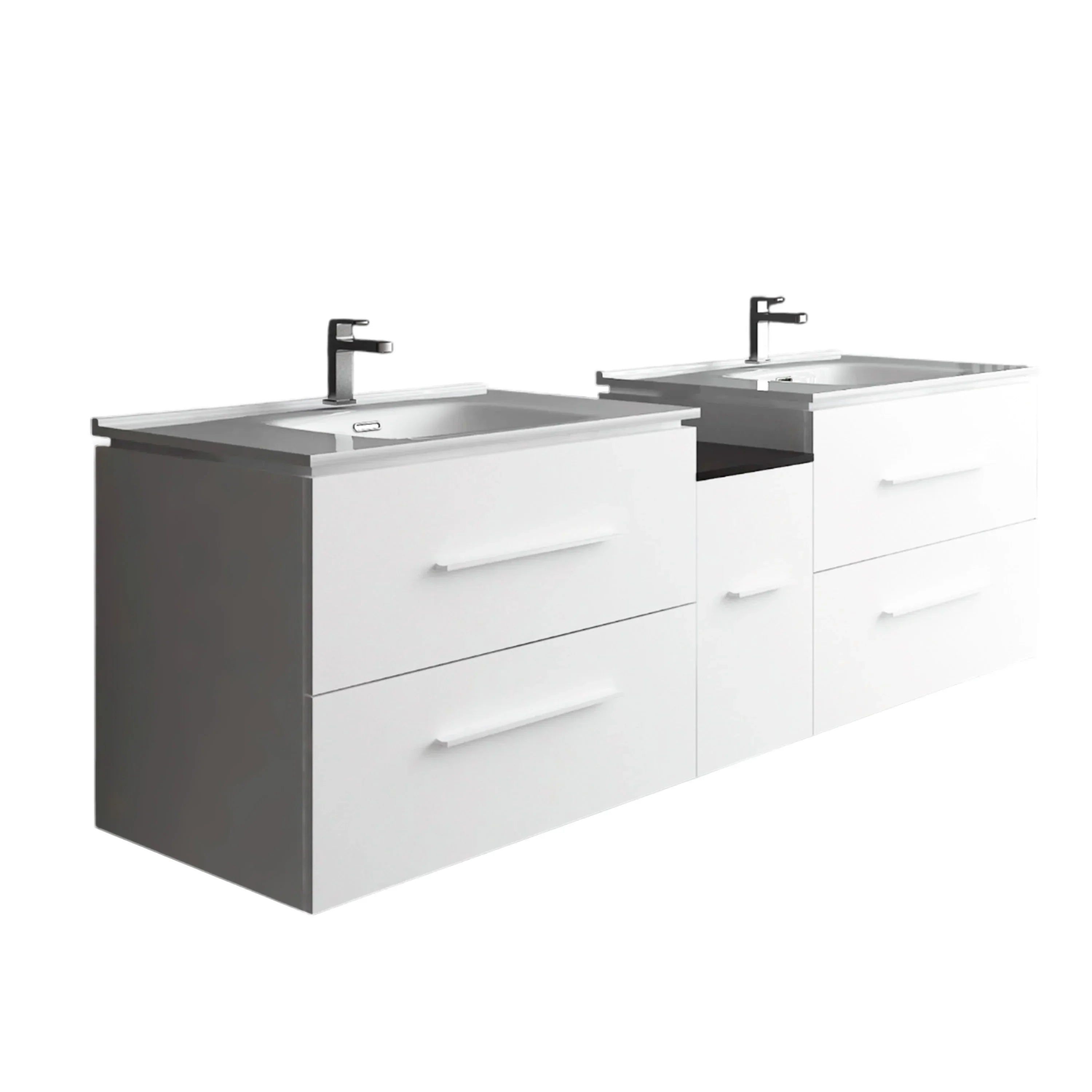 60" Matte White Wall Mount Double Sink Bathroom Vanity with White Ceramic Countertop