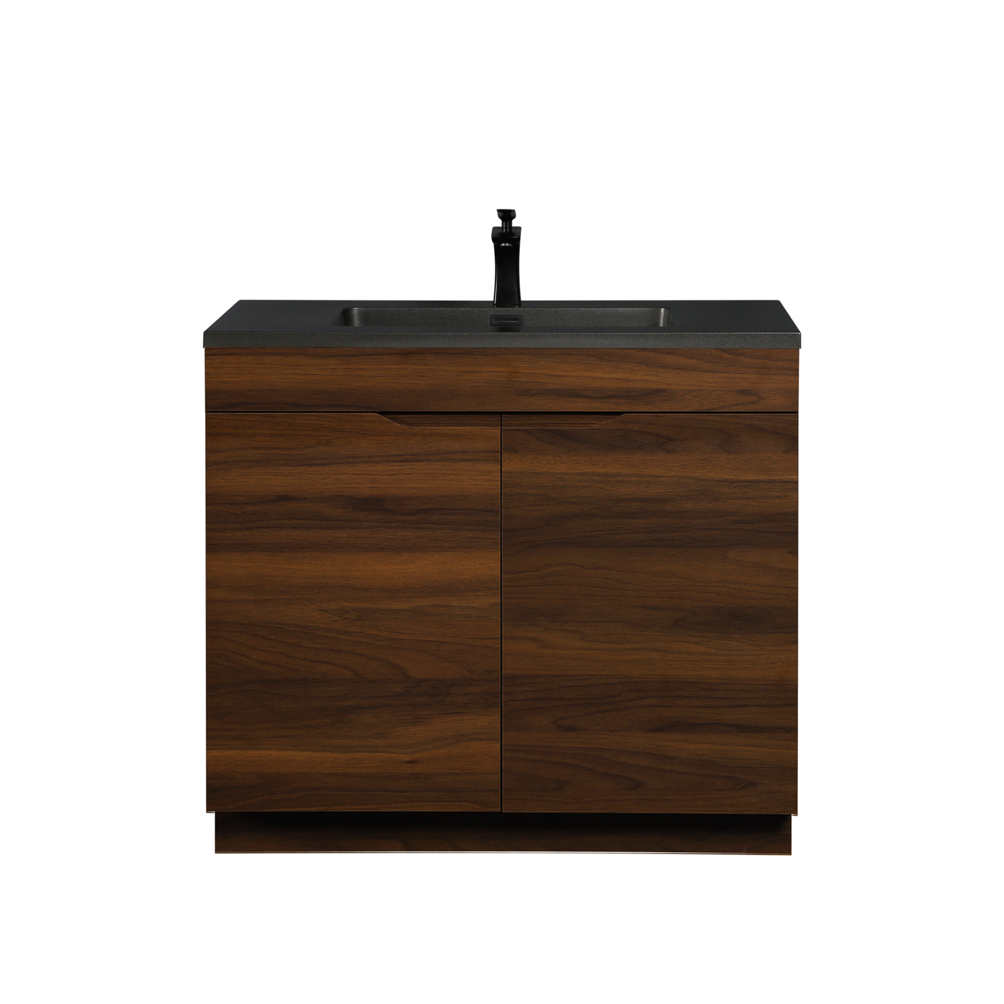 36" Walnut Freestanding Vanity with Black Engineered Quartz Countertop - Augusta Collection