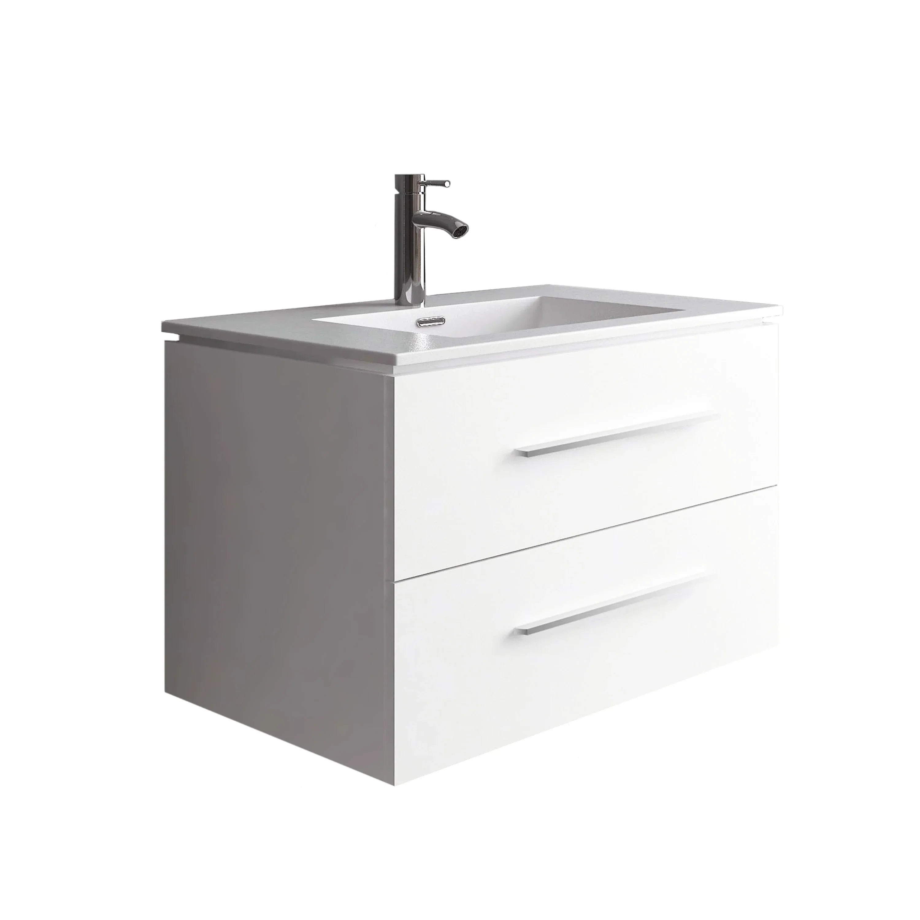 30" Matte White Wall Mount Bathroom Vanity with White Ceramic Countertop