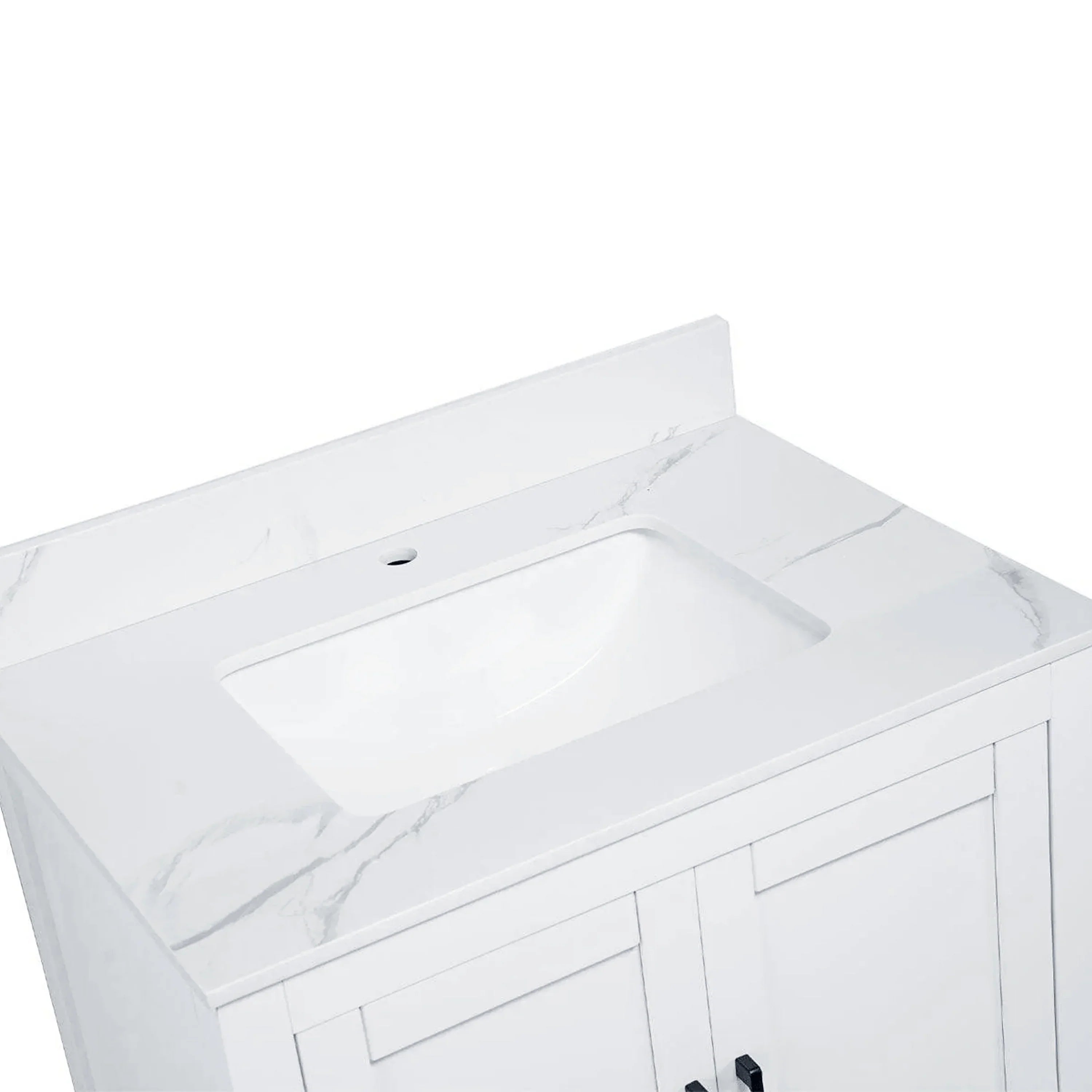 30" White Freestanding Single Sink Bathroom Vanity with Engineered Calcutta Marble Countertop