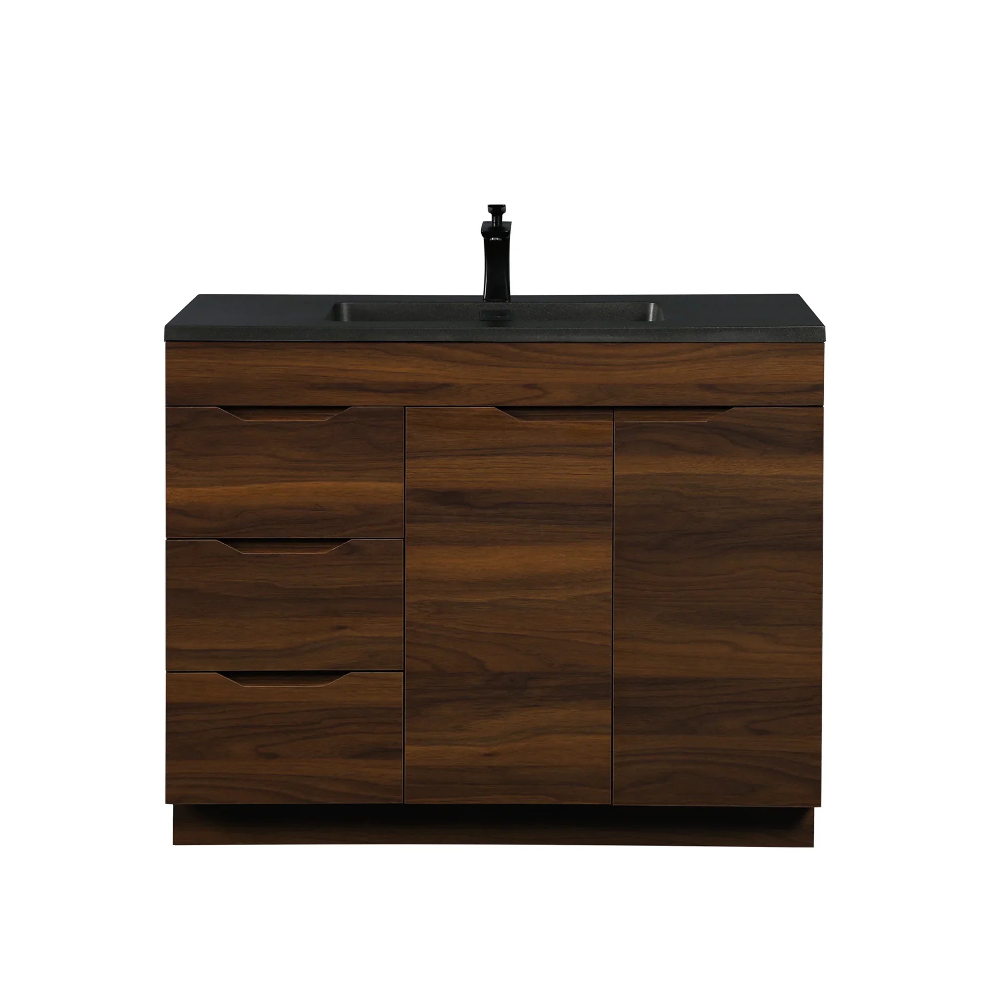 40 Inch Walnut Freestanding Bathroom Vanity with Black Engineered Quartz Countertop - Augusta Collection