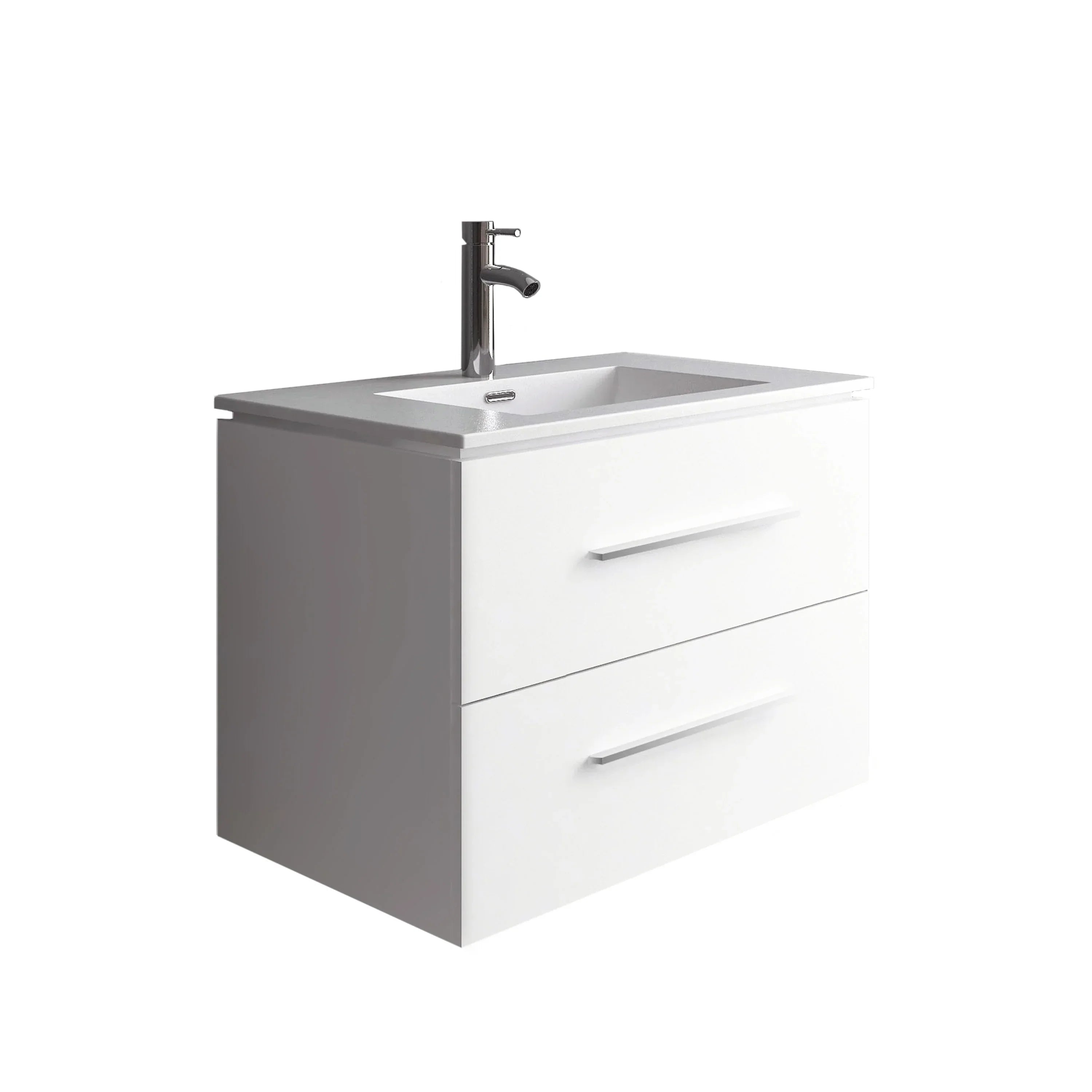 24" Matte White Wall Mount Bathroom Vanity with White Ceramic Countertop