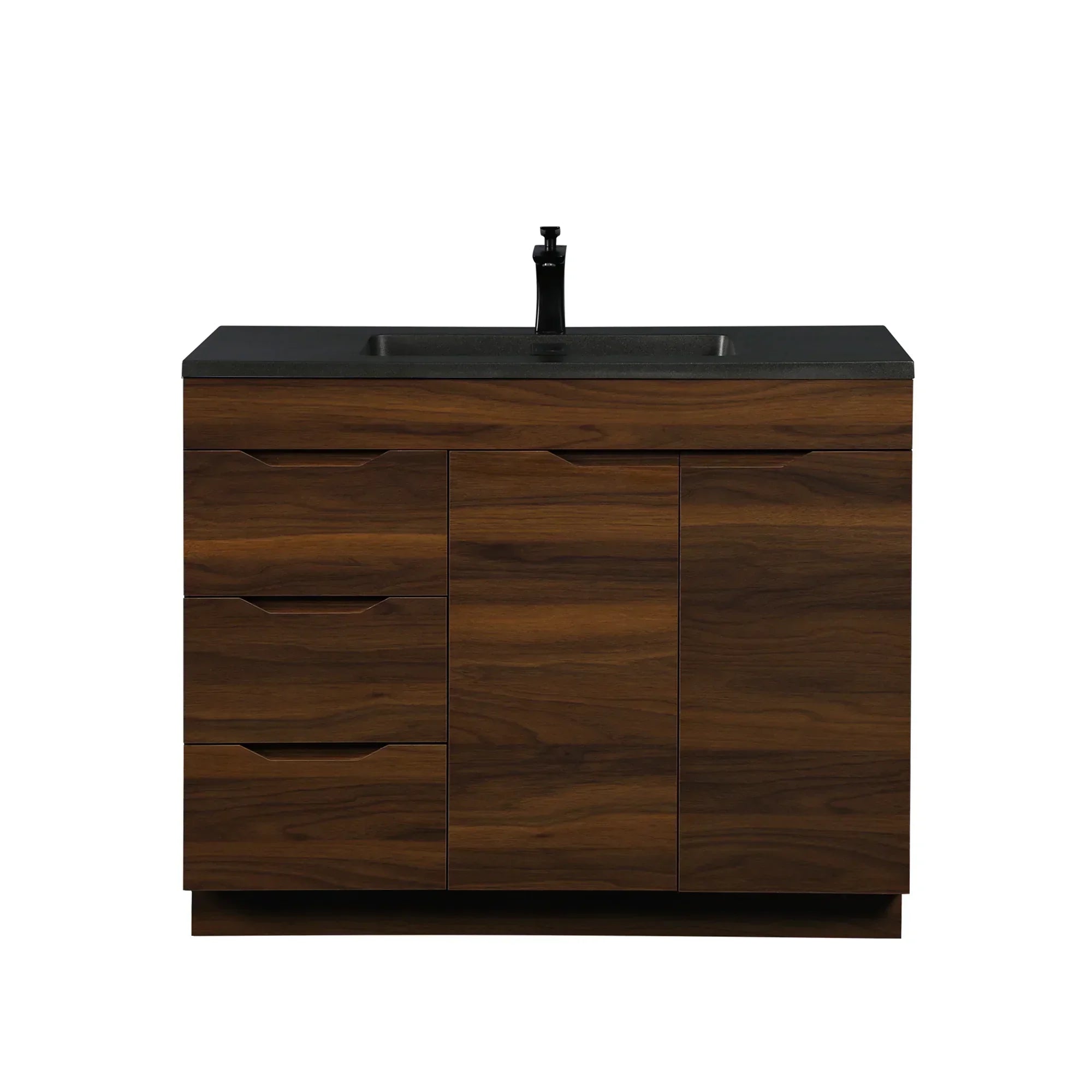 40" Walnut Freestanding Bathroom Vanity with Black Engineered Quartz Countertop
