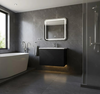 Meuble-Lavabo Mural 36po Noir avec Comptoir en Polymarbre Blanc