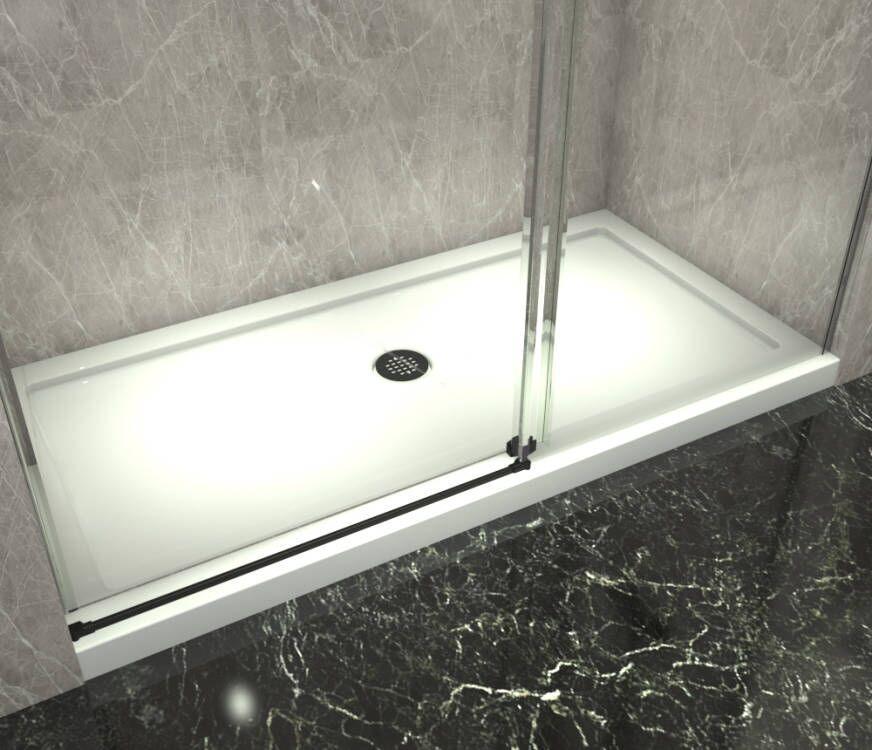 60" x 32" Shower Set - Square Style With Matte Black Hardware - 2 Wall Setup Without Base - Golden Elite Deco