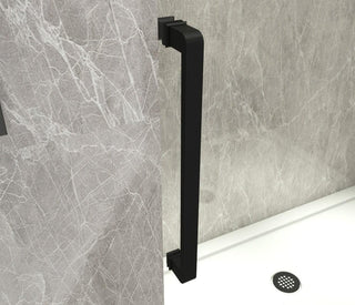48"W x 75"H x 10mm Alcove Reversible Sliding Shower Door with Square Design Hardware in Black - Golden Elite Deco