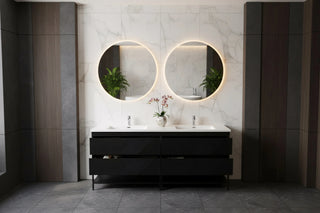 Meuble-lavabo double noir de 72" à fixer au mur avec Comptoir en polymarbre blanc