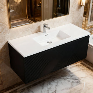 Meuble-Lavabo Mural 48po Noir avec Comptoir en Polymarbre Blanc