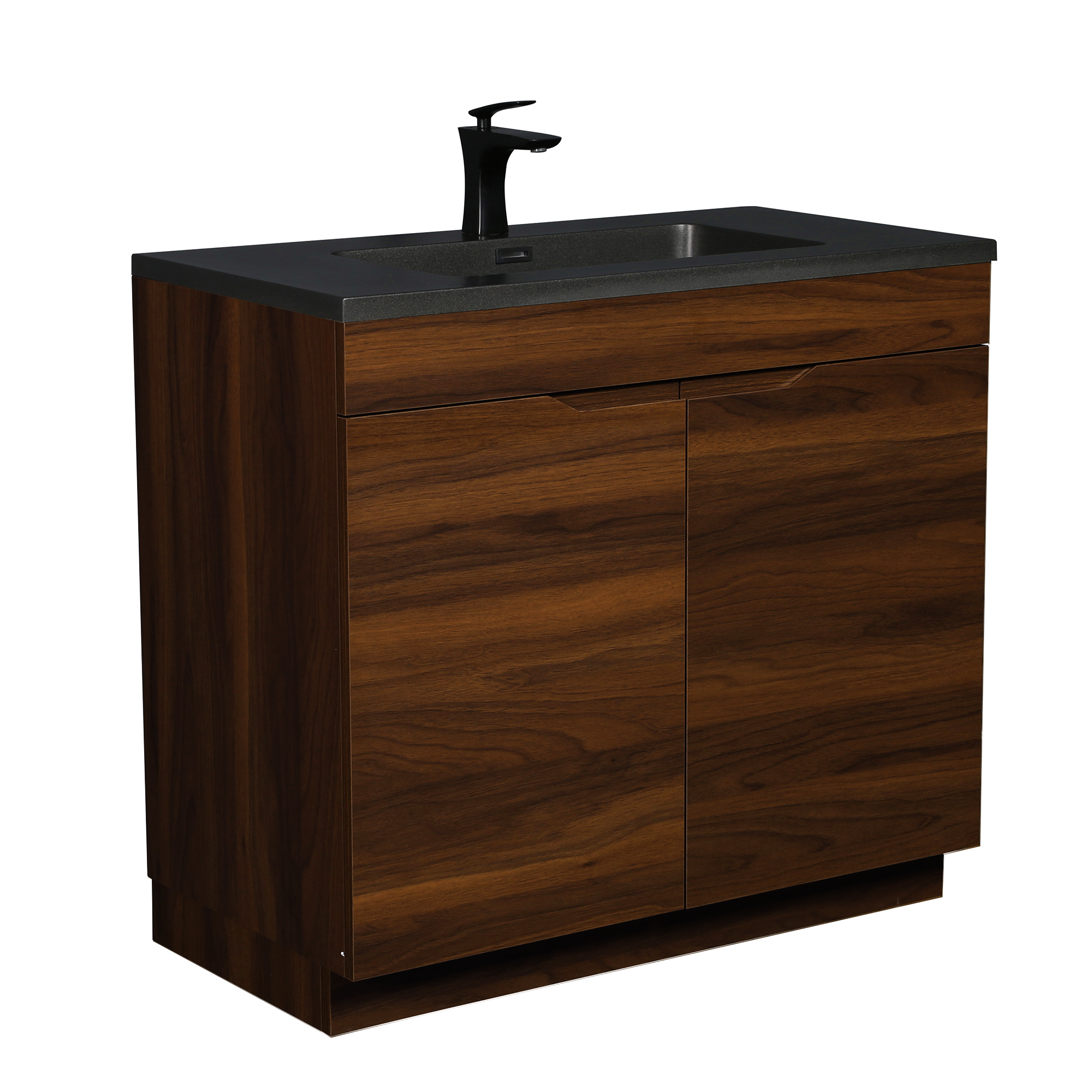 36" Walnut Freestanding Vanity with Black Engineered Quartz Countertop - Augusta Collection