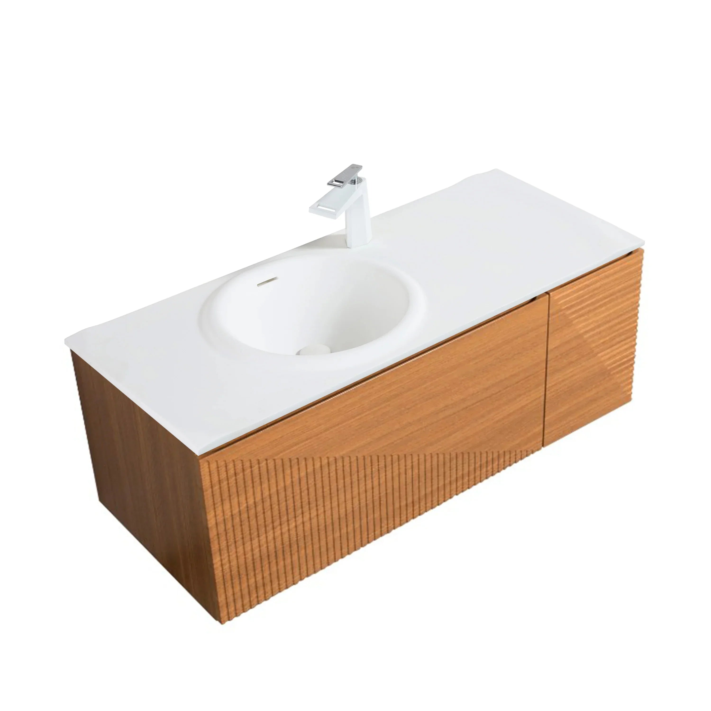 Meuble-Lavabo Mural 48po Chêne Clair avec Comptoir de Surface Solide Blanc