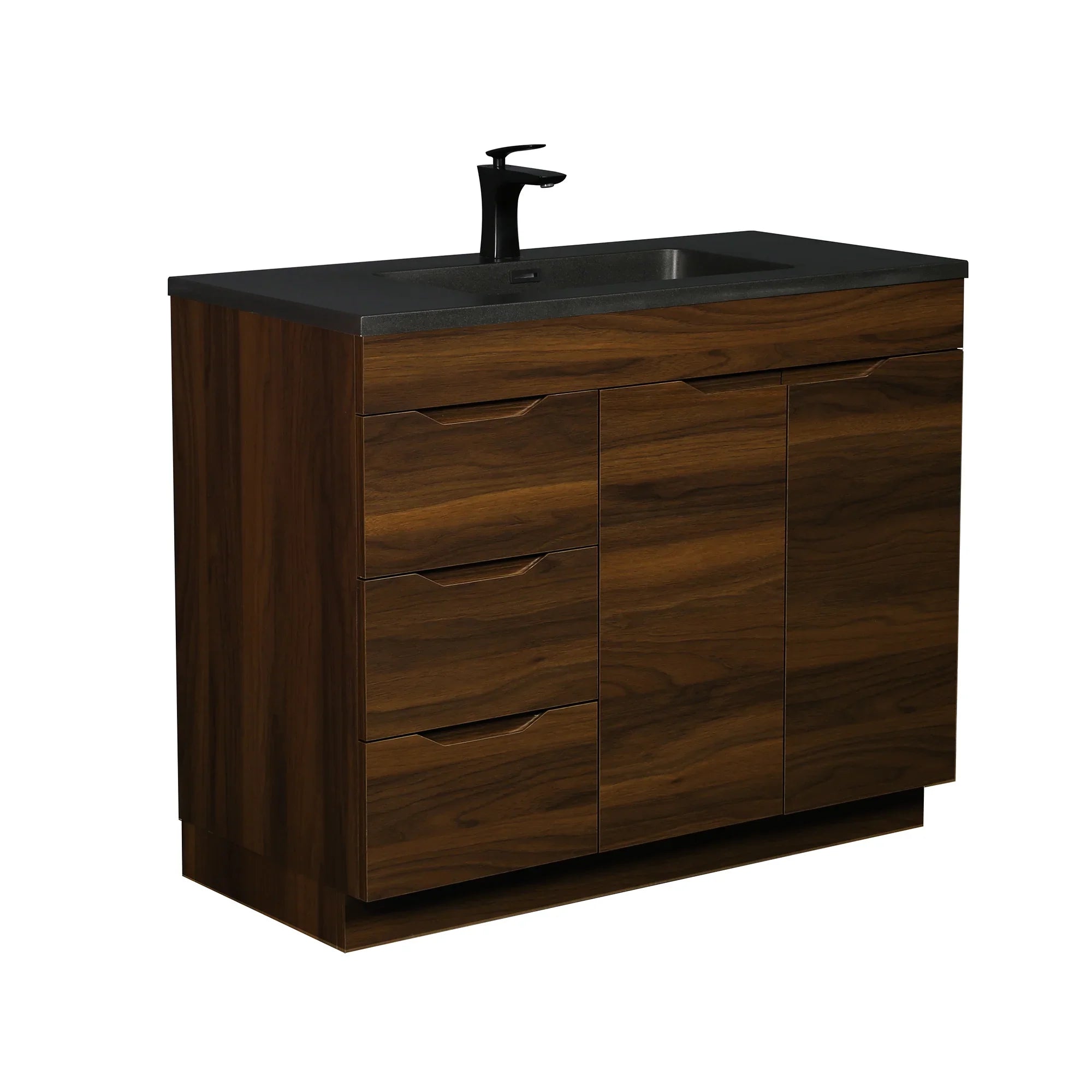 40 Inch Walnut Freestanding Bathroom Vanity with Black Engineered Quartz Countertop - Augusta Collection