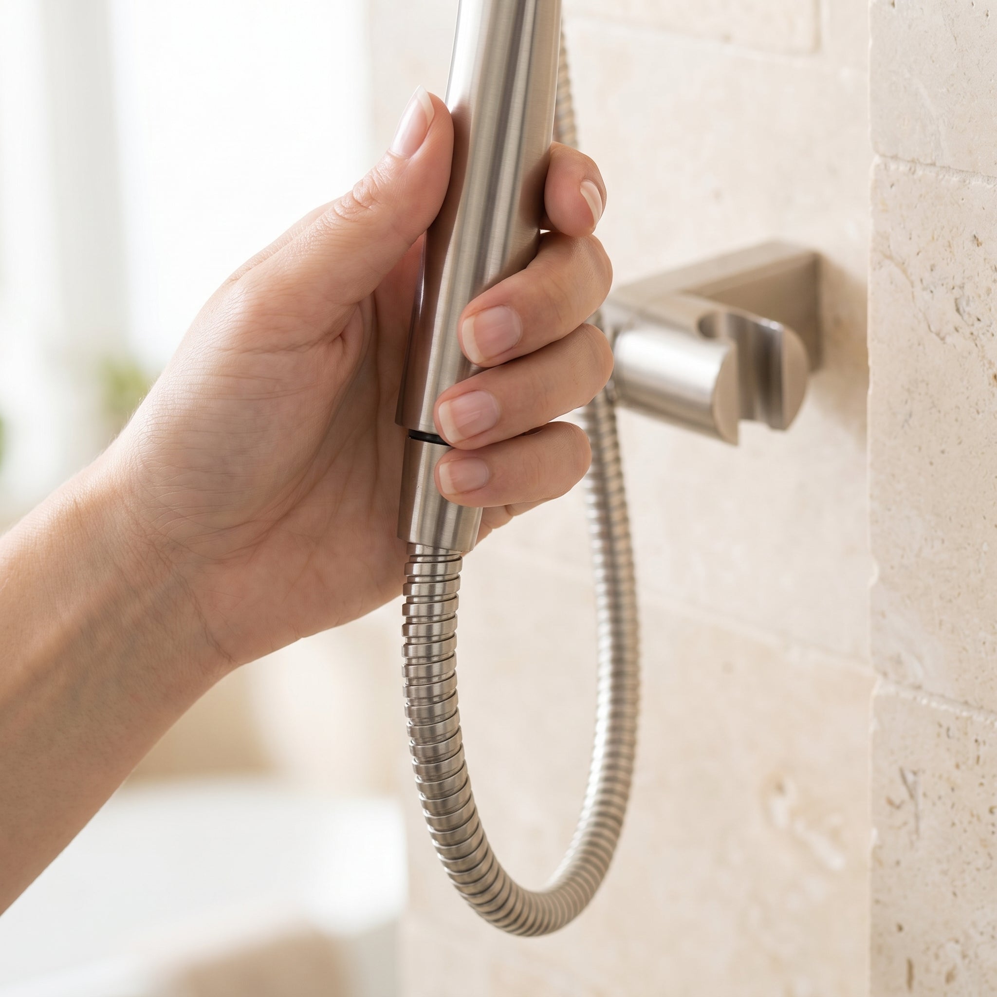 Ensemble de Douche à Main Aalen en Nickel Brossé avec Boyau Flexible