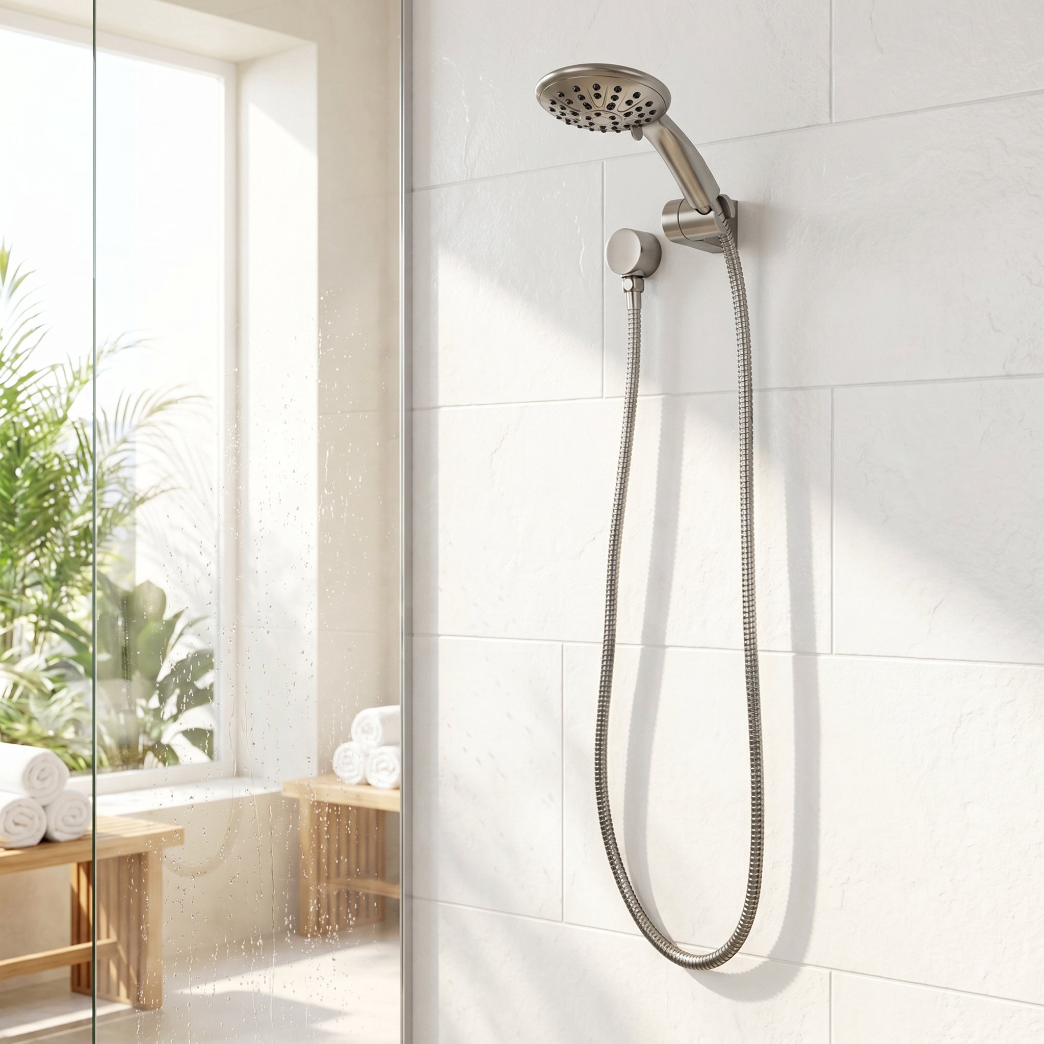 Ensemble de Douche à Main Aalen en Nickel Brossé avec Boyau Flexible