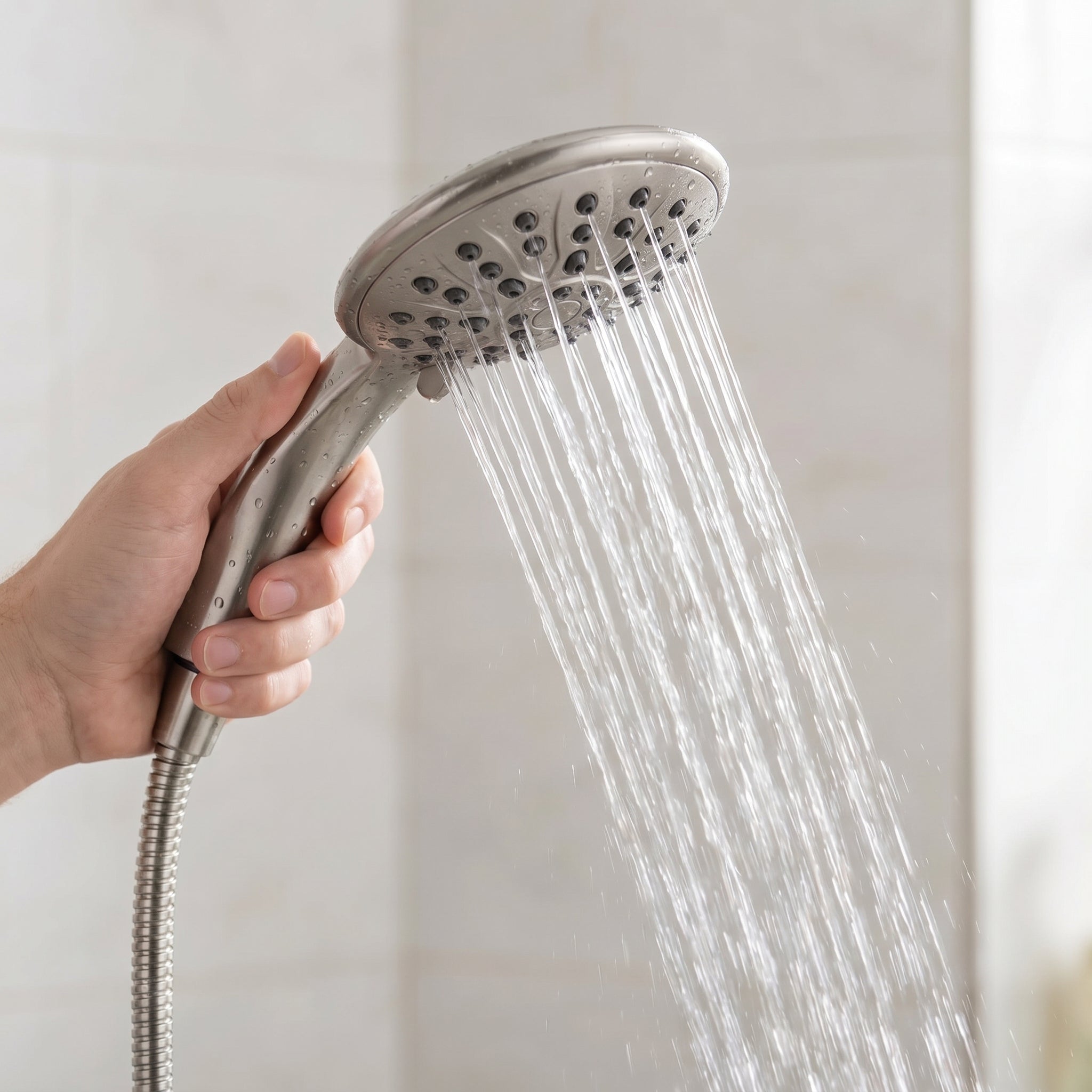 Ensemble de Douche à Main Aalen en Nickel Brossé avec Boyau Flexible