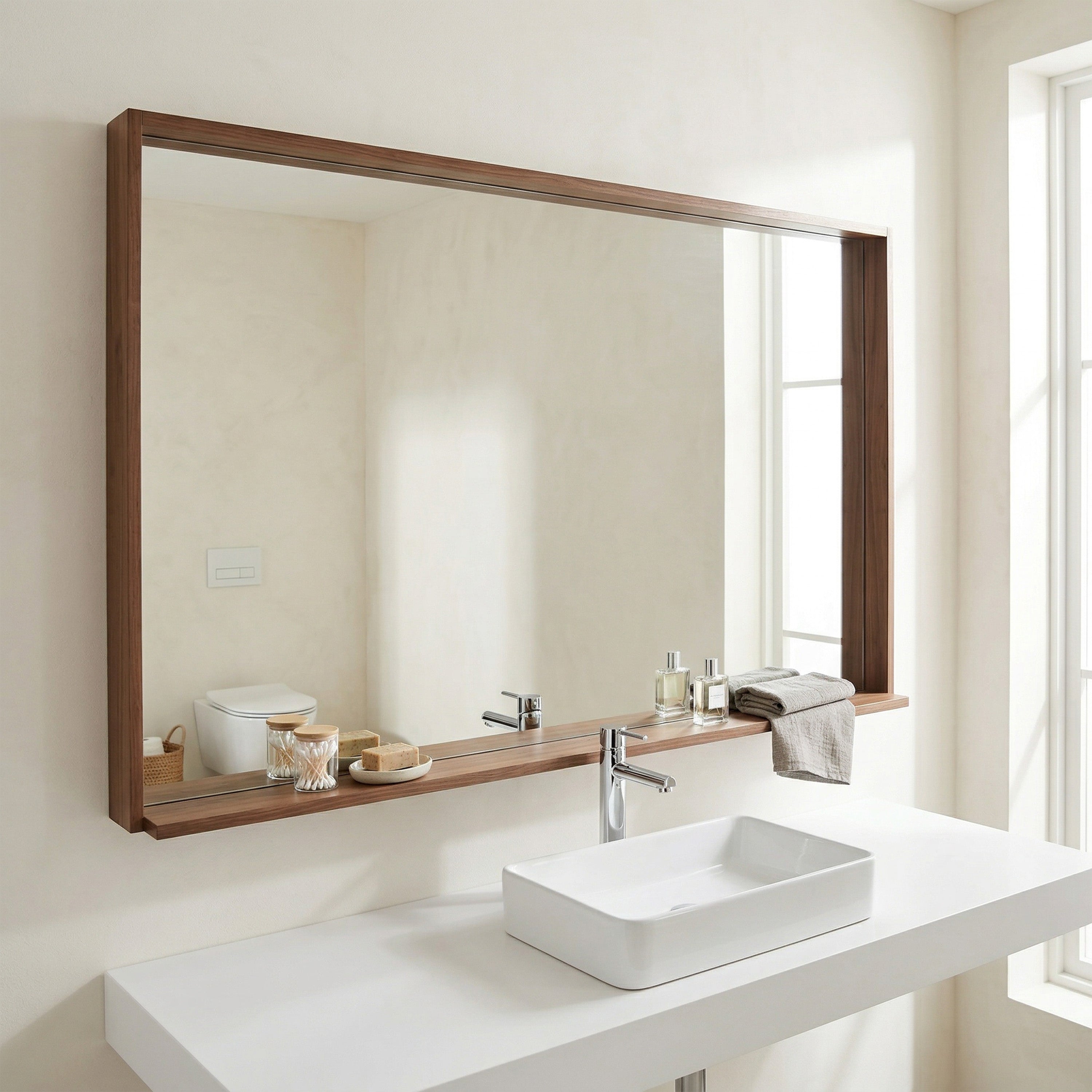 Miroir de Salle de Bain Allier 60po avec Étagère - Fini Noyer