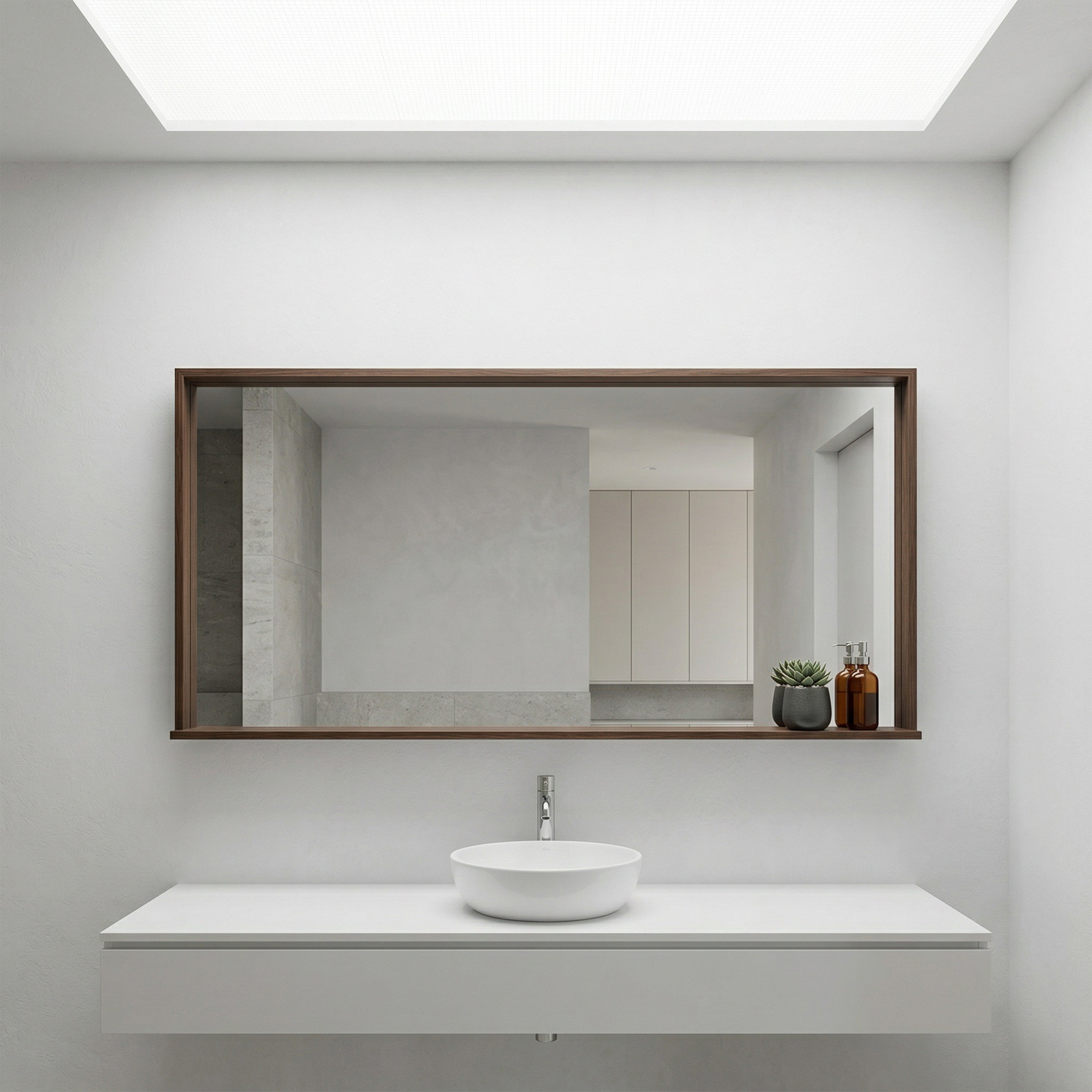 Miroir de Salle de Bain Allier 60po avec Étagère - Fini Noyer