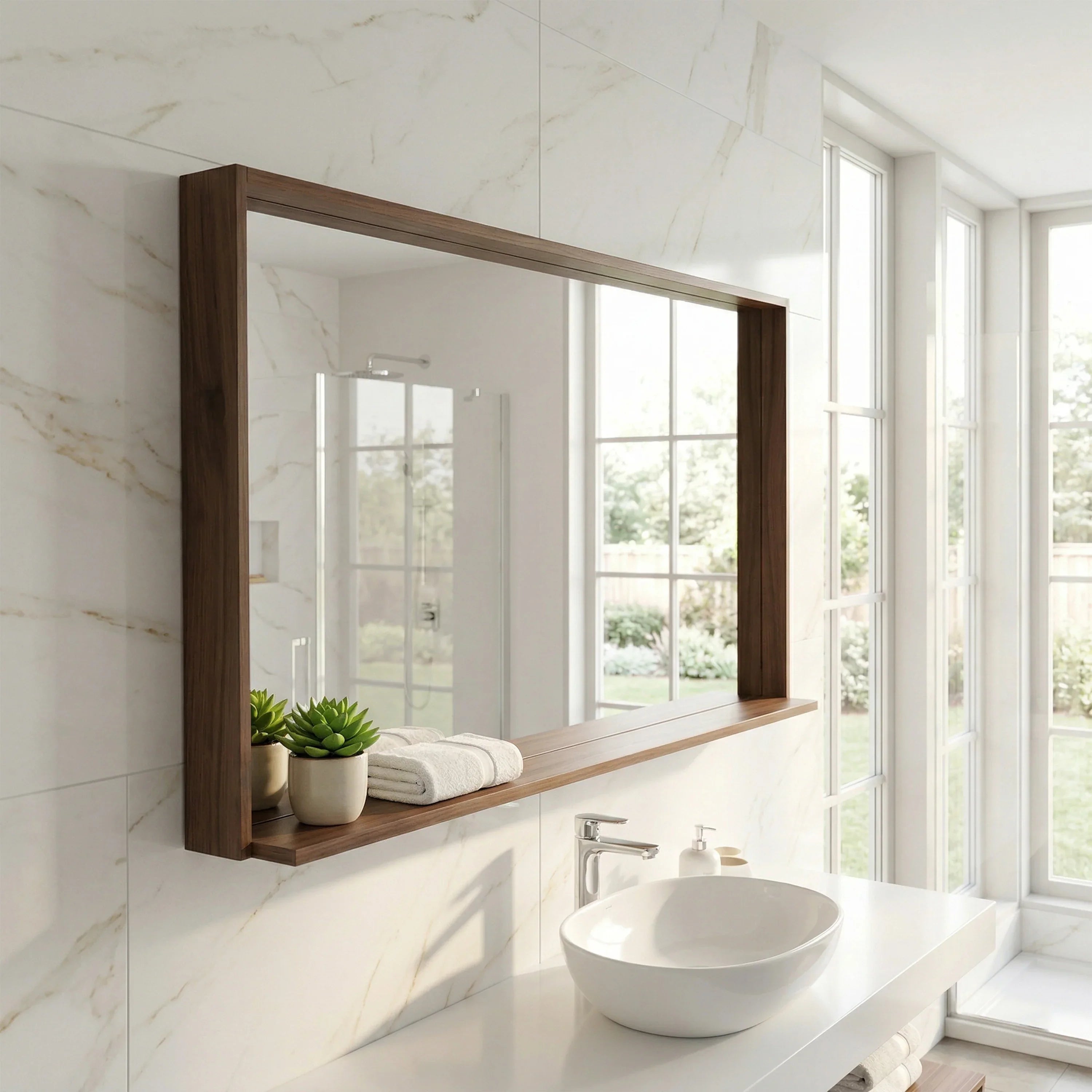 Miroir de Salle de Bain Allier 60po avec Étagère - Fini Noyer