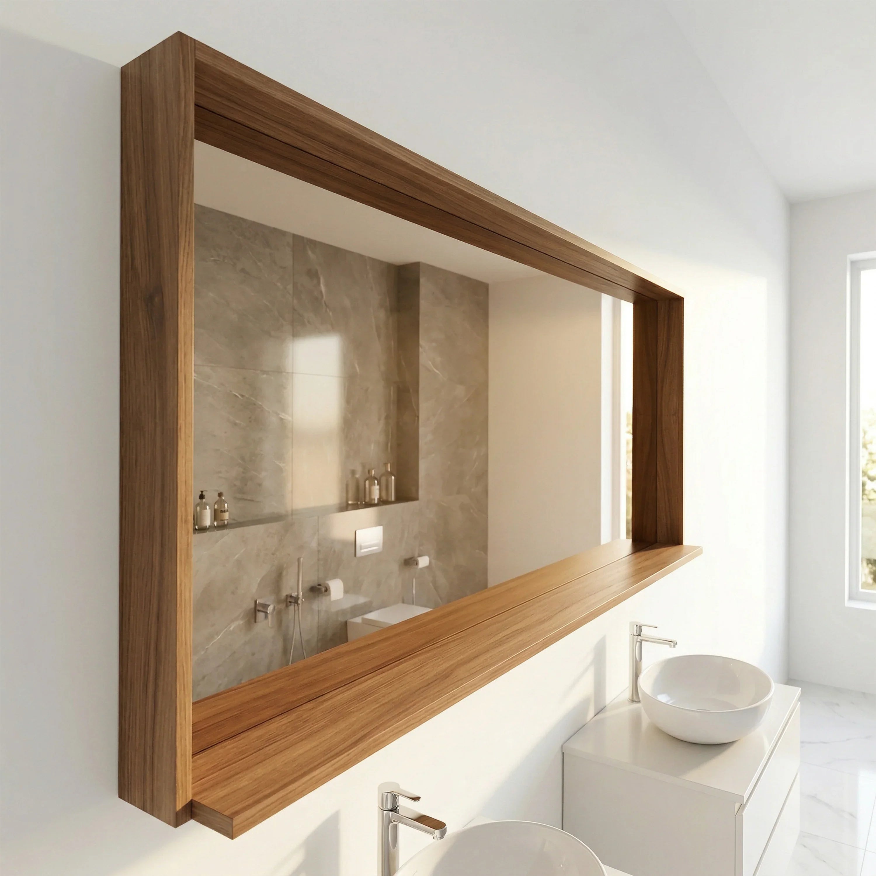 Miroir de Salle de Bain Allier 60po avec Étagère - Fini Noyer