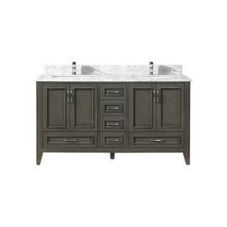 60" Grey Freestanding Double Sink Bathroom Vanity with Carrera Marble Countertop Amanda